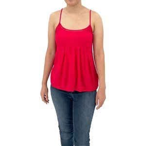 MADEWELL Womens Empire Swing Racerback Tank Top Pleated Red Spaghetti Strap Sz S
